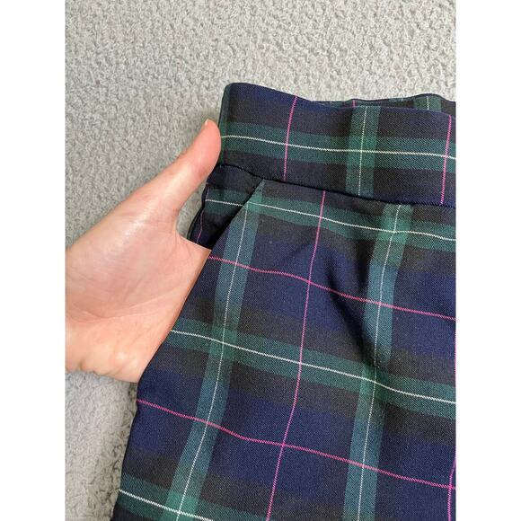 Autres Filles Pants Small Plaid Pull On Slim Straight Blue Green Academic Punk - Picture 2 of 11